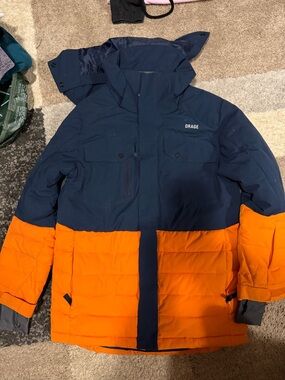 Orage Navy and Orange Colorblock Puffer Jacket for Kids